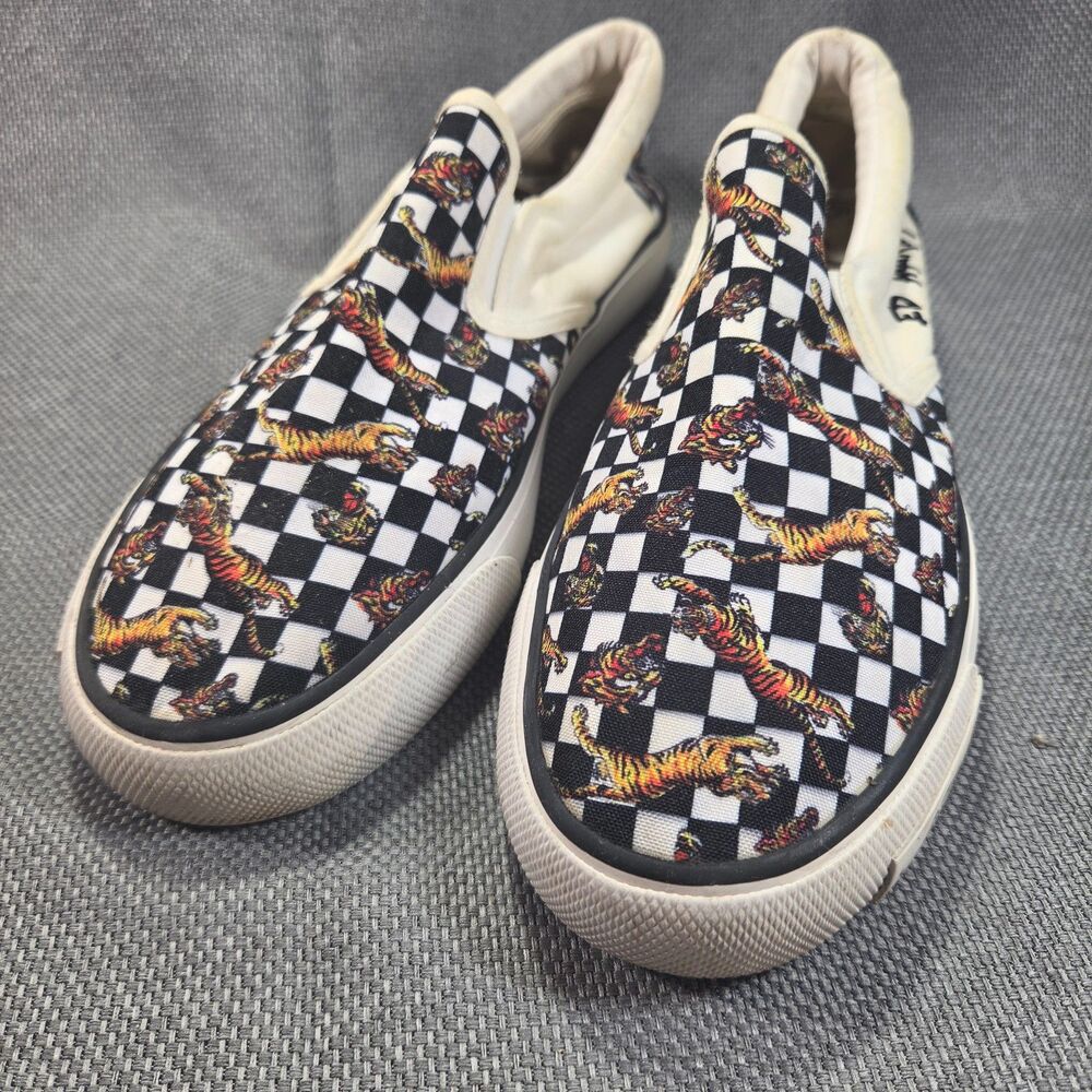 Ed Hardy Slip On Shoes Womens 11 Poppy Tiger Canvas Checkerboard Loafers
